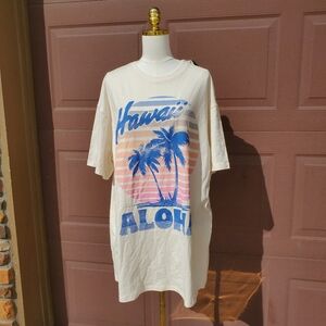 NWT Grayson Threads Aloha Hawaii Off-White T-Shirt Dress Women's Size L/XL